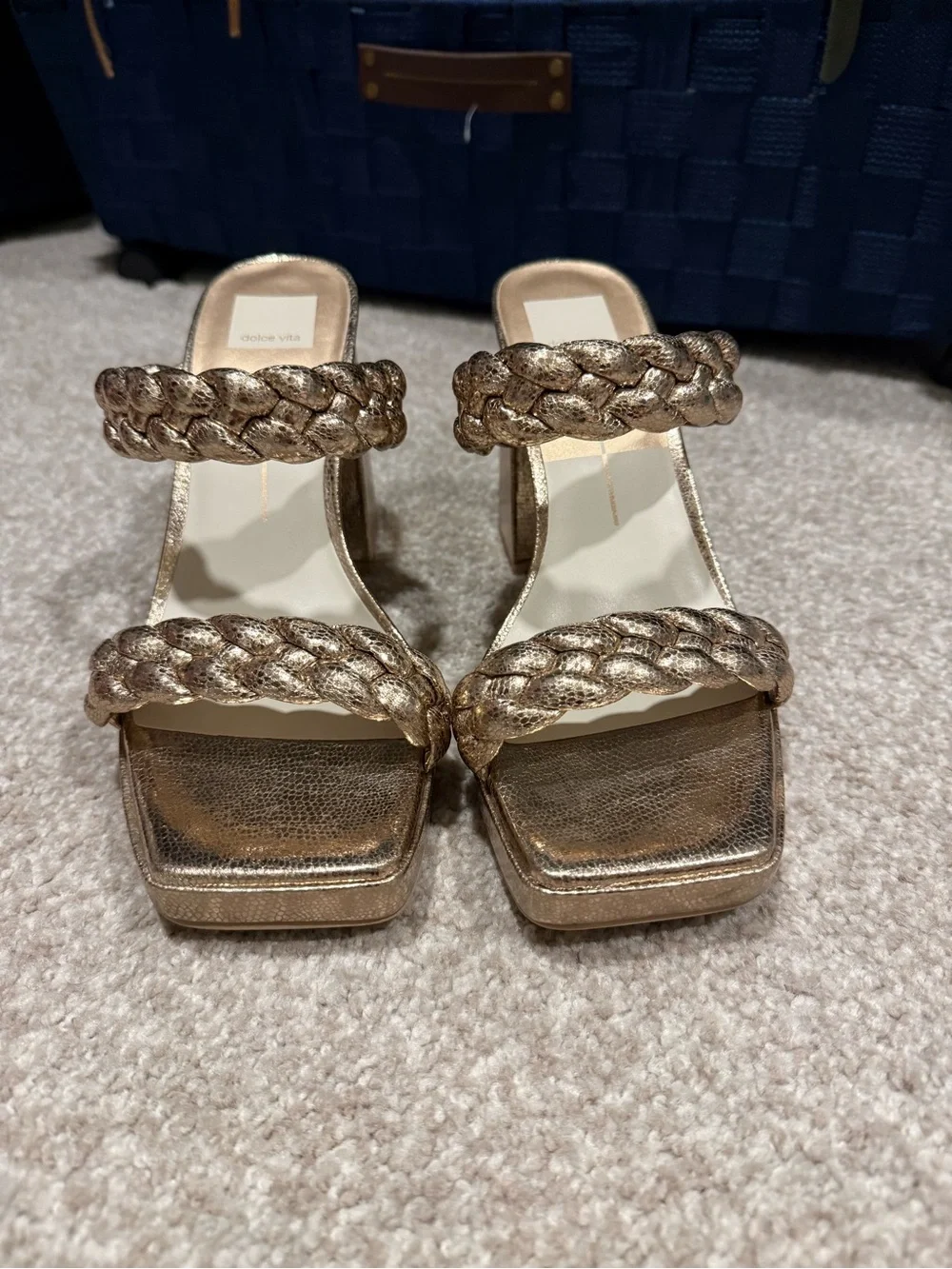 Dolce Vita Paily Braided Two-Strap Block Heel- Metallic Gold